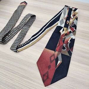 Vitaliano‎ Pancaldi Tie Mens Black Red Geo Abstract Silk Necktie Old Money Retro